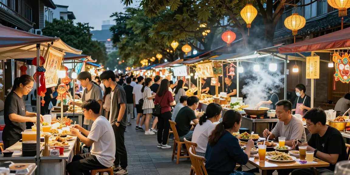 Khung cảnh sôi động của gái gọi tại chợ đêm với ánh đèn rực rỡ.